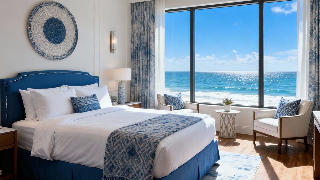 luxury hotel suite with ocean view and king bed at Dolphin Bay Resort & Spa in Pismo Beach