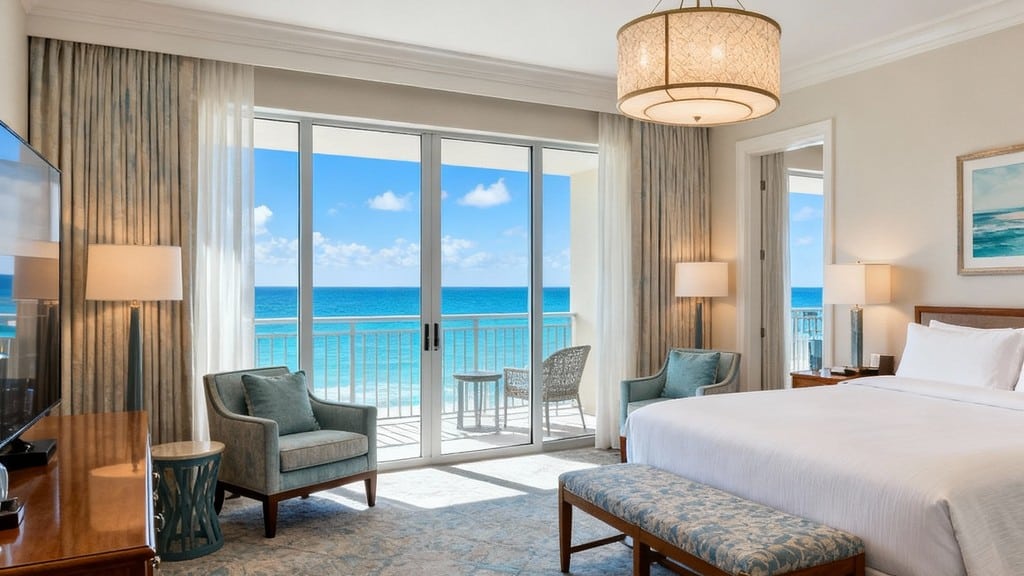 luxury hotel suite with ocean view and king bed at The Cliffs Resort in Shell Beach